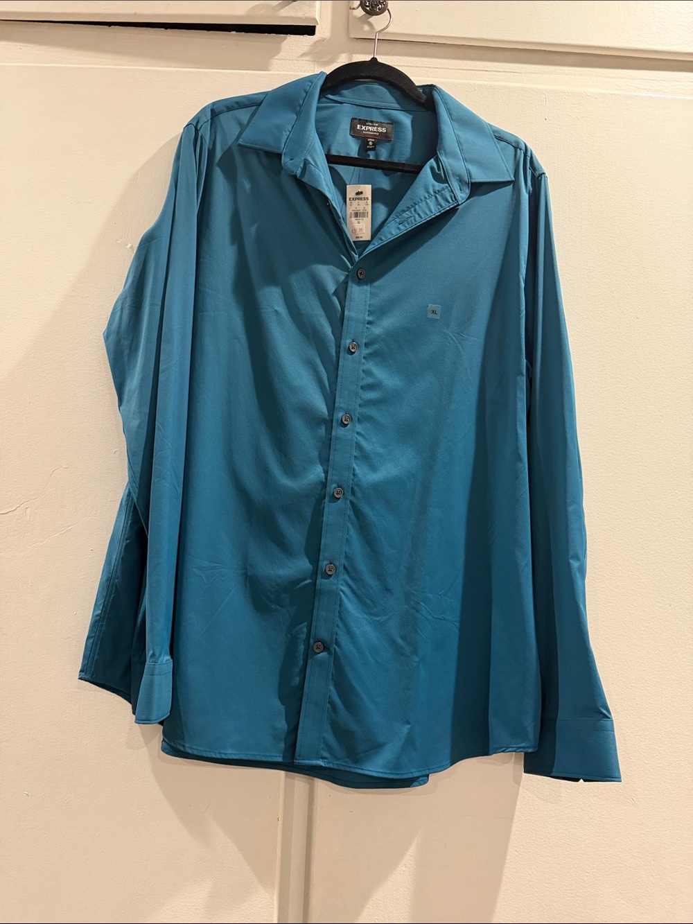 Express Teal Blue Long-Sleeve Button-Up Shirt